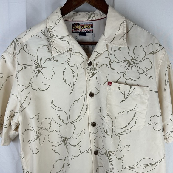 Quiksilver Shirt Mens Small Beige Floral Hawaiian Board Riding Surf Core Casual - Picture 2 of 12